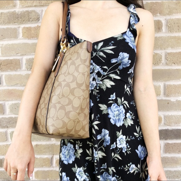 Gaby’sBags👜💕-Coach Large Top Zip tote khaki sign - Picture 3 of 8